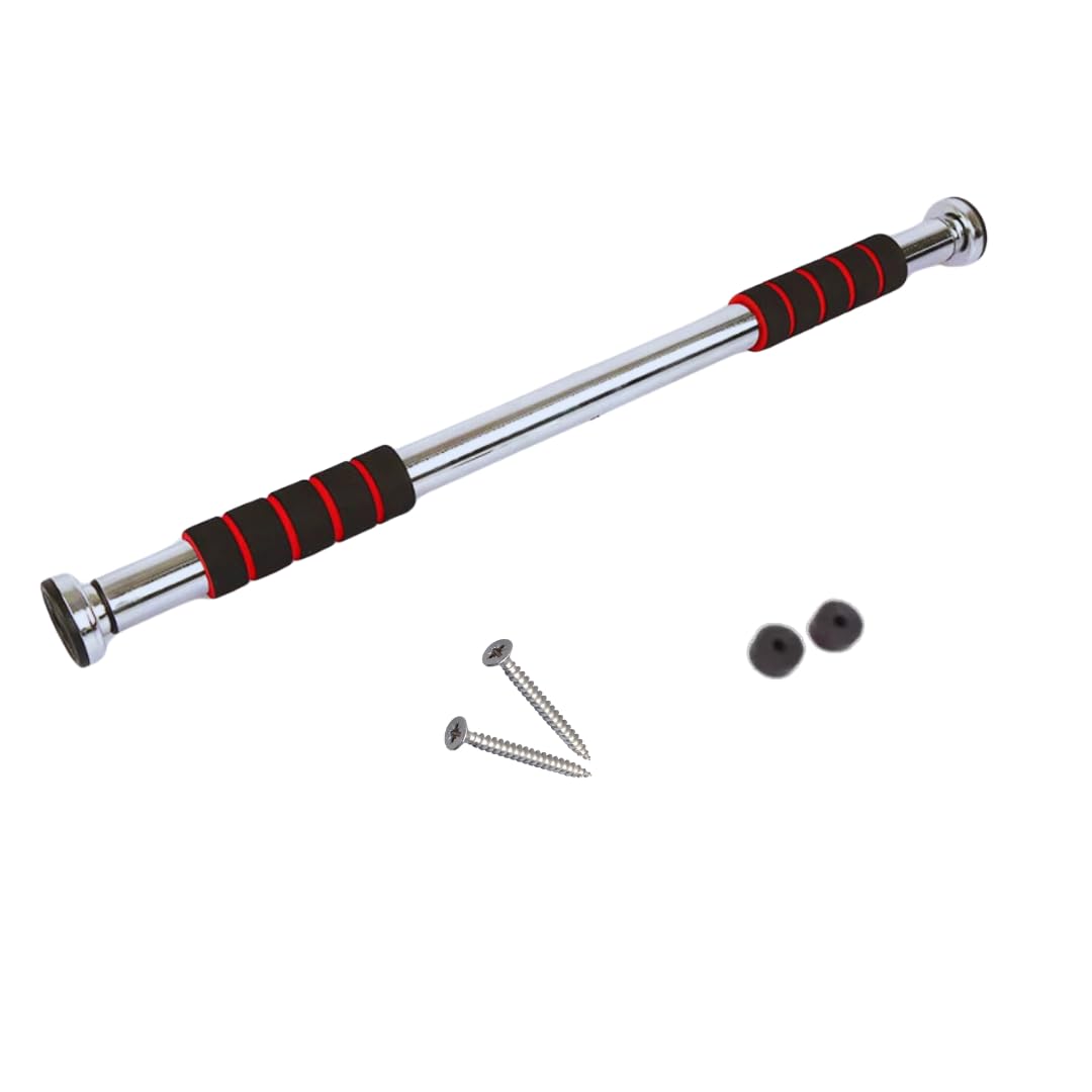 Generic Steel Doorway Pull Up Bar | 300 lbs Max Limit | Home Gym Portable Indoor Fitness Equipment | Upper Body Padded Pull Up Bar, Silver, Black, Red