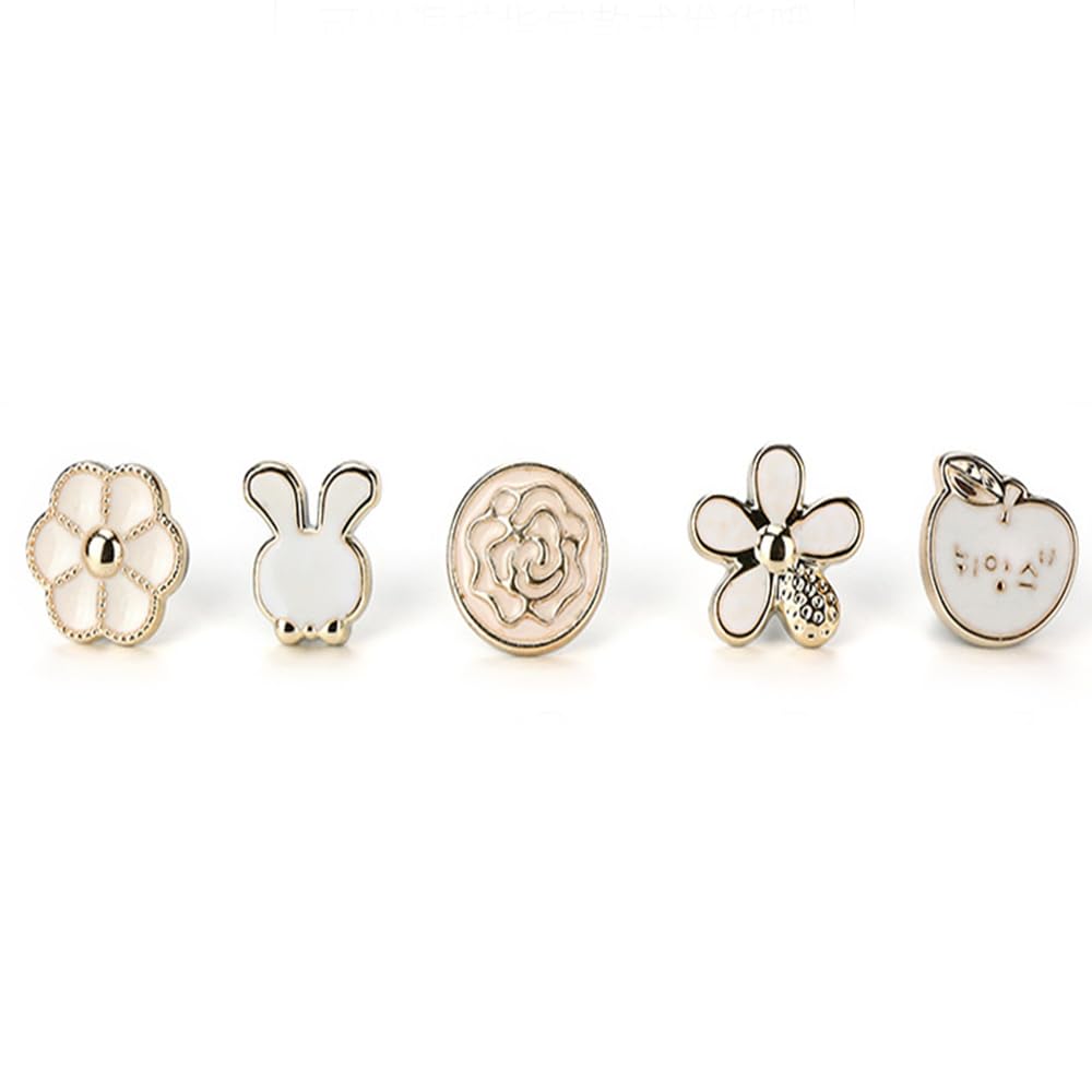 JAZZEEL Cute Enamel Lapel Pins, 5-Piece Brooch Set of No-Sew Decorative Shirt Buttons, Fun Accessory for Jean Jackets, Coats, Dresses, and Sweater Decoration for Teens and Adults