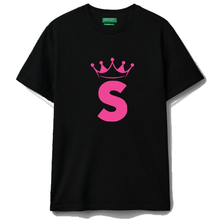 Black cotton t-shirt Crown Letter S Graphic Casual Wear size (S)
