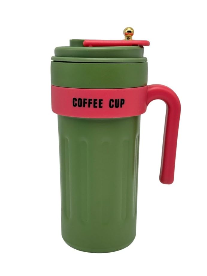 Insulated Coffee Mug With Temperature Display 650ml Stainless Steel Travel Mug With Handle Leak-Proof Lid Thermal Coffee Cup Portable Hot Cold Tea Flask For Office Home Car (Green)