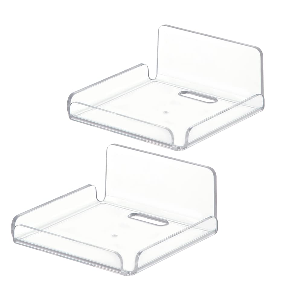 REQO Acrylic Floating Small Wall Shelves,Mini Wall Mounted Hanging Display Shelves, Universal Adhesive Shelf Easy To Install No Drill,For Security Cameras, Baby Monitors, Smart Speaker (2pcs)