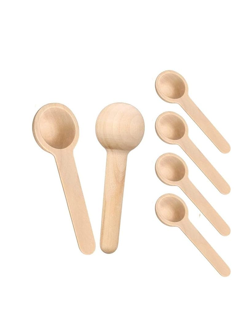 Set of 6 Reusable Cute Small Wooden Spoons for Spices, Honey, Coffee, Salt, Jam Jars, Sugar