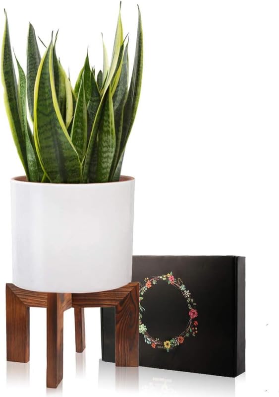 Best Media Mid-Century Modern Wood Plant Stand, Adjustable & Reversible Indoor Flower Pot Holder for Various Pot Sizes, Elegant Home Decor Planter Display Stand (Pot Not Included)