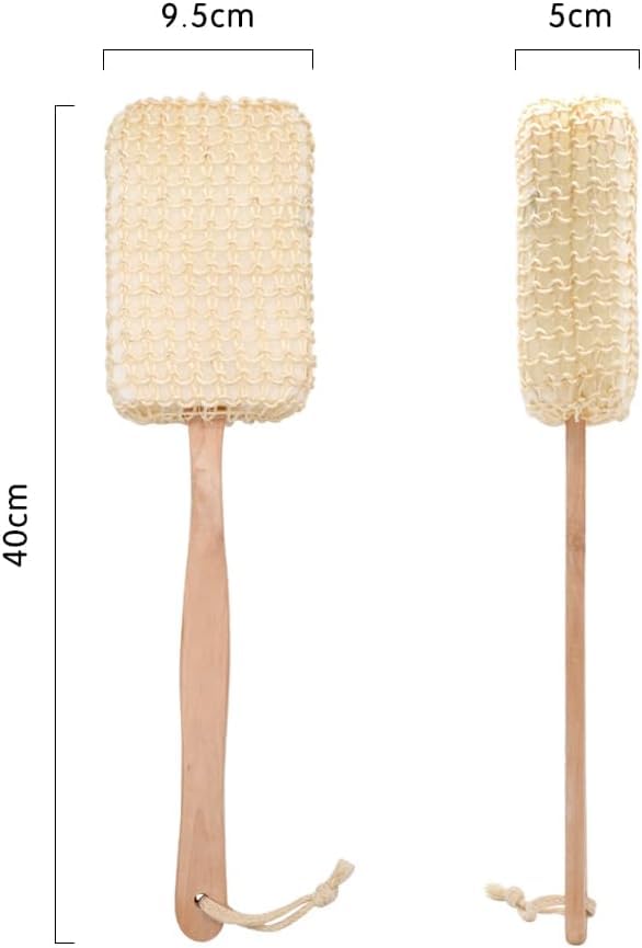 Shower Loofah with Wooden Handle - Exfoliating Bath Sponge and Body Scrub Brush for Men Women Sensitive Skin