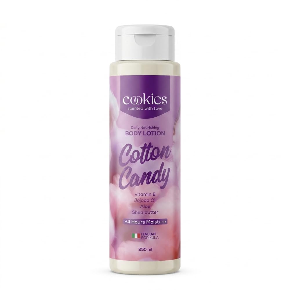 Cookies Cotton Candy Body Lotion 250 ml | Deep Nourishing Moisture with Vitamin E & Shea Butter | Premium Italian Formula, 250ml - Sweet Gourmand Scented Daily Body Moisturizer