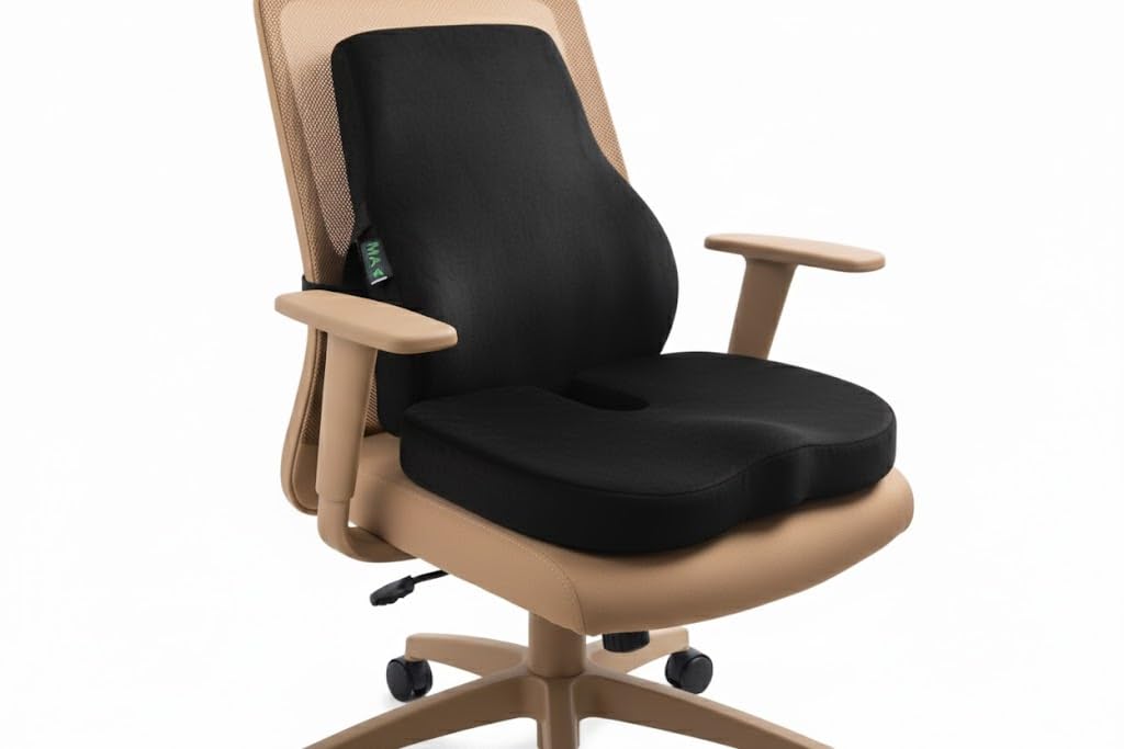 Memory Foam Medical Backrest and Seat Set – Full Back and Spine Support with Recessed Seat for Pressure Relief for Long Sitting in Car or Office