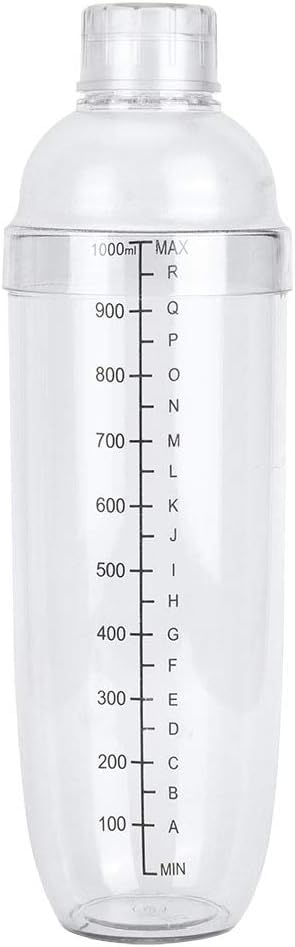 Cocktail Bottle, Clear Shaker Hand Drink Mixer Tea Shaker Cup Drink Shaker with Clear Scale for Bar and Home Use (1000ml)