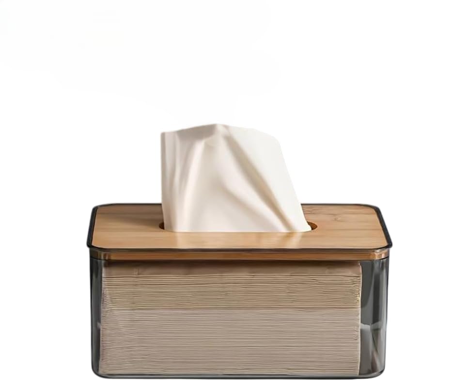 Circle M Countertop Tissue Paper Dispenser for Dining Table | Multi-Use Paper Napkin Holder with Stylish Bamboo Lid | Tissue Box Holder for Kitchen, Car, Office, and Restaurant Decor