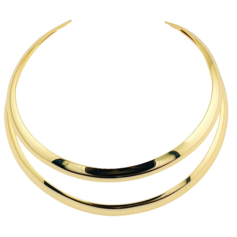 Fashion Gold Tone Necklace, Luxury Metal Necklace, Double Round Design, 300mm Circumference, 48g