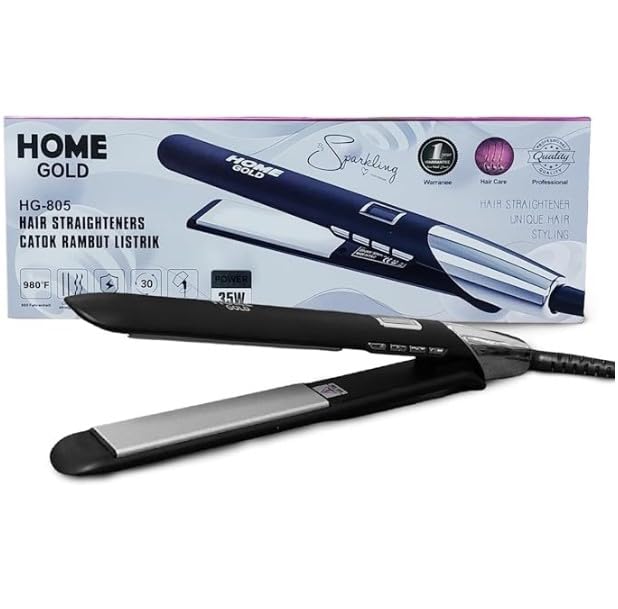 Hair Straightener, Ceramic Flat Iron 35W - Salon Quality Styling with 980°F Heat, Perfect for Curly & Straight Hair, Fast Heating, 360° Rotating Cord, HG-805 (Black)