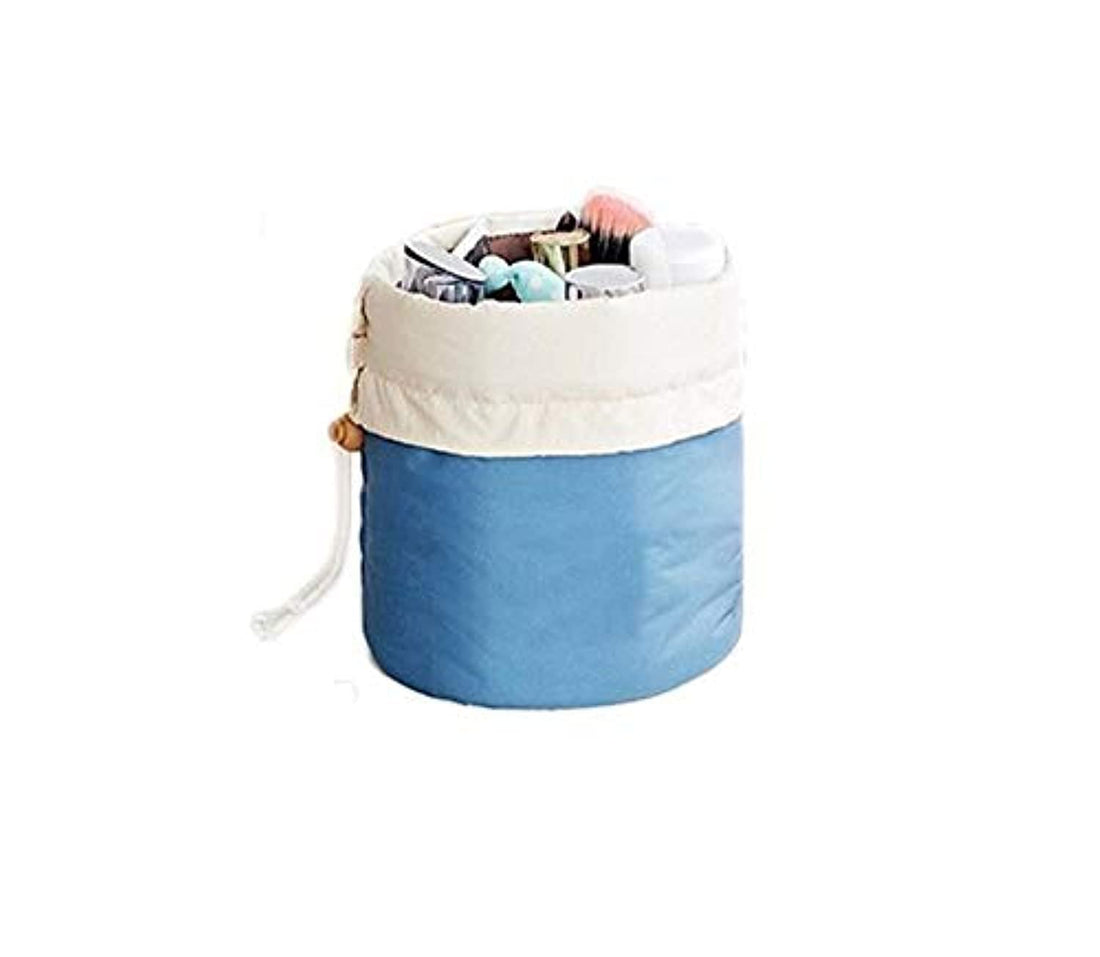 Fresh Waterproof Portable Travel Toiletry Drawstring Cosmetic Bag (Cylinder Blue)