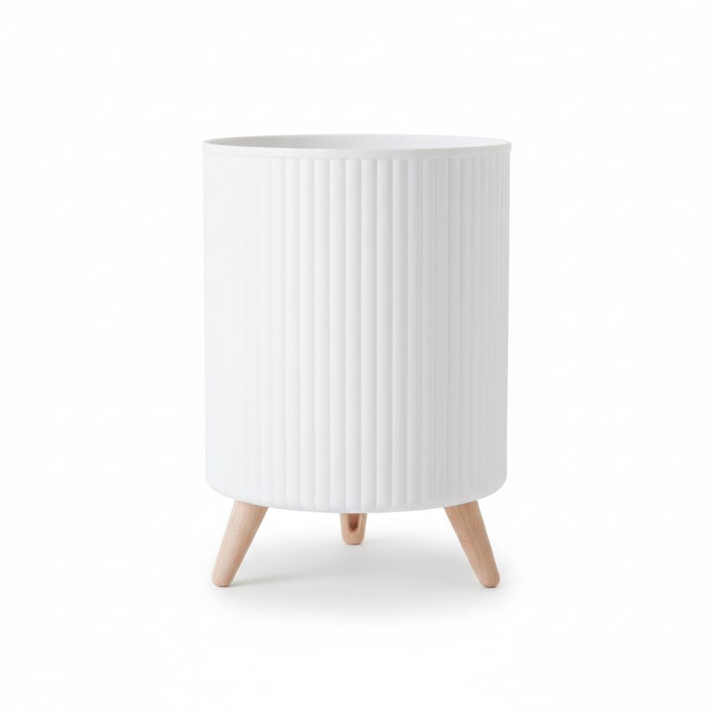 Round Trash Can 7L with Wooden Legs – Stylish Design Garbage Bin for Bathroom, Bedroom, Office – Practical and Modern Waste Bin ar