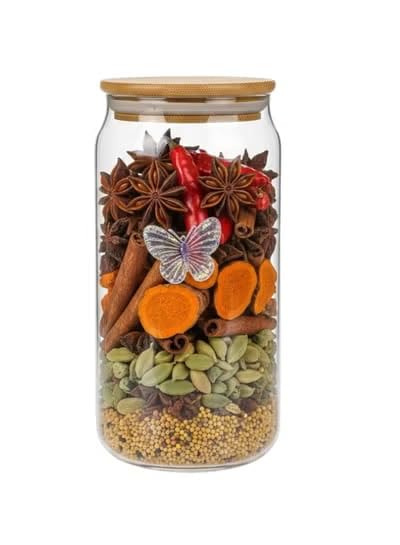 Glass jar with bamboo lid, home decor, tea box, milk powder, sugar, dried fruits, candy, ric...