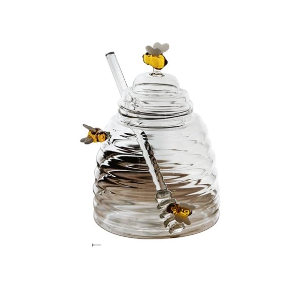 Next Store Honey Jar for Serving and Storage with Built-in Spoon Thermal Glass Bee