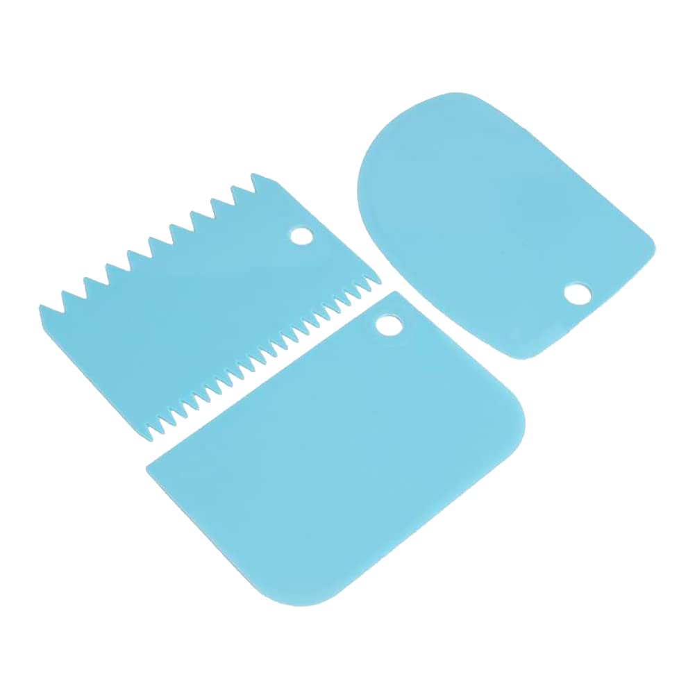 ccHuDE 3 Pcs Plastic Dough Scrapers Curved Edges Scraper Flexible Bowl Scraper Cake Cream Spatula Scraper Multipurpose Kitchen Dish Scrapers for Bread Blue