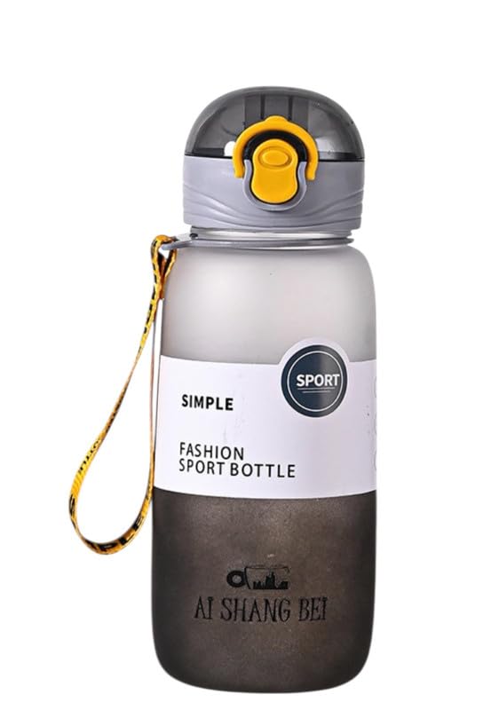 DOWNTOWN Leakproof Sports Water Bottle 850ml – BPA-Free Portable Drinking Bottle with Lock Lid, Strap & Measurement Scale for Gym, Travel & Outdoor Use-Gray