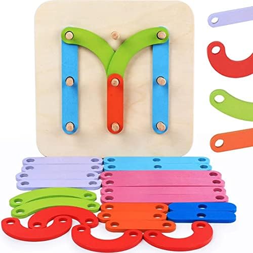 Wooden Puzzle Educational Toy - Colorful Shapes and Letters Building Board - Interactive Learning Tool for Thinking and Focus Skills, Made of High Quality Safe Natural Wood - 17.4 x 17.4 cm