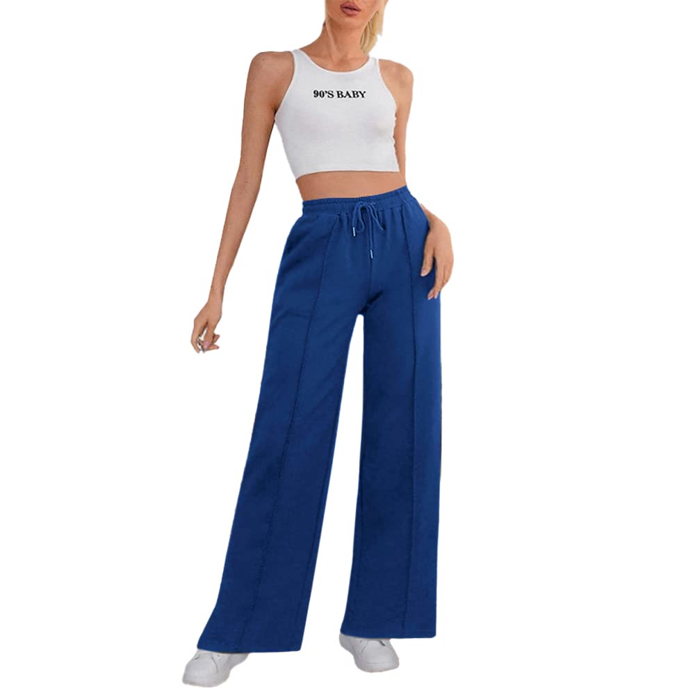Sport Sweatpants Wide Leg With Line – High Waist - Side Pockets Drawstring Pants Women Sports wear