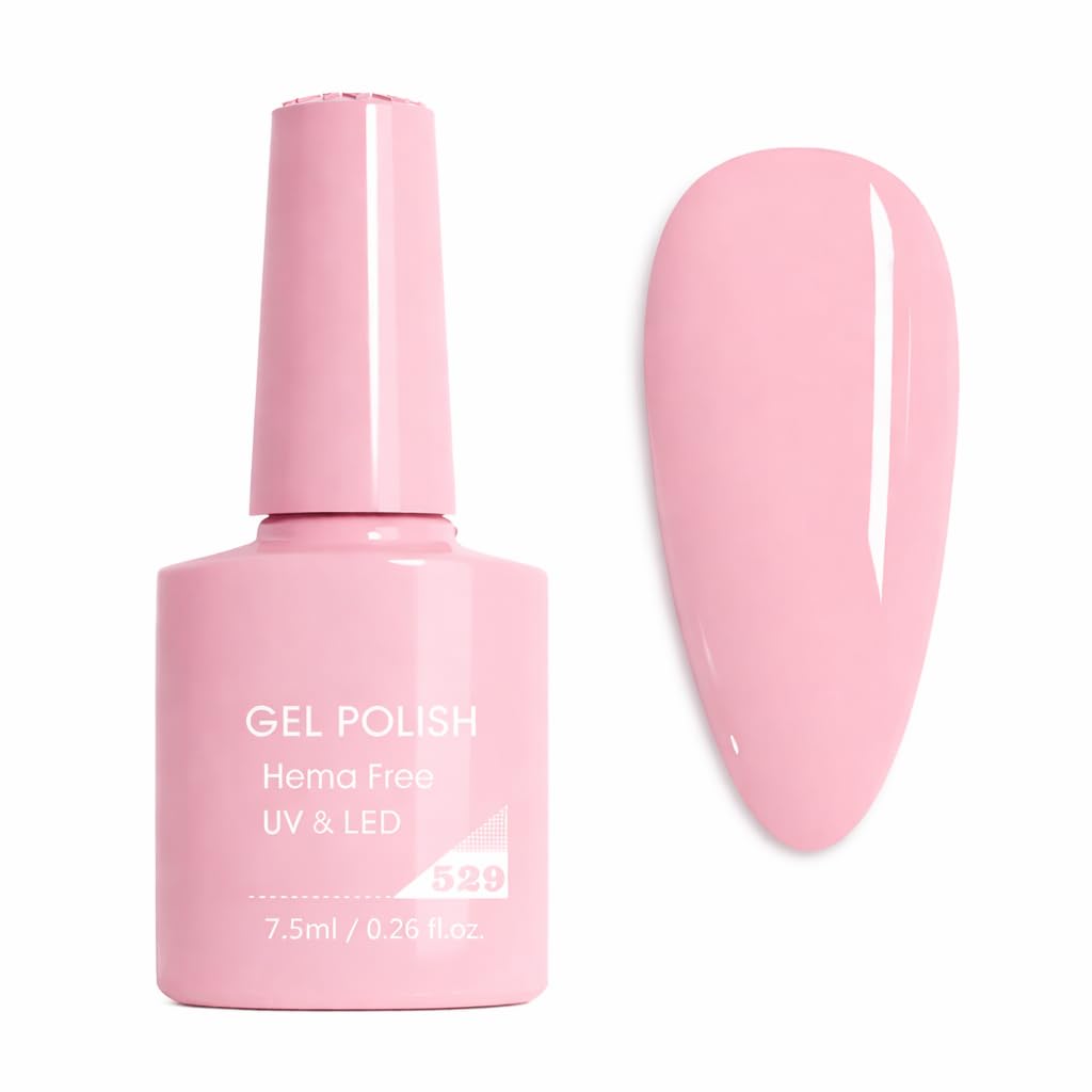 Gel Nail Polish Soak Off UV LED, Sweet Petal Pink, Soft Feminine Pastel Pink Shade, Smooth High Coverage Formula, Long Lasting Glossy Manicure Color for Salon & Home Use, 7.5ml (529)