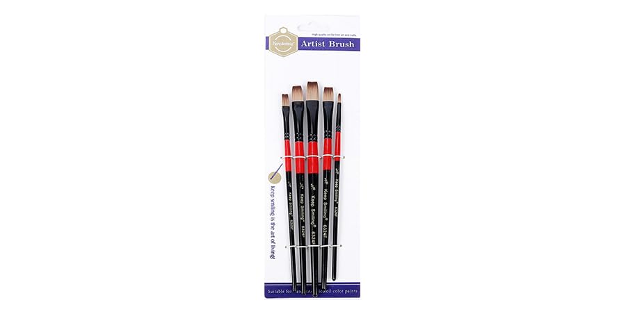 Keep Smiling Filbert Artist Brush 5-Pieces Set, Black/Red