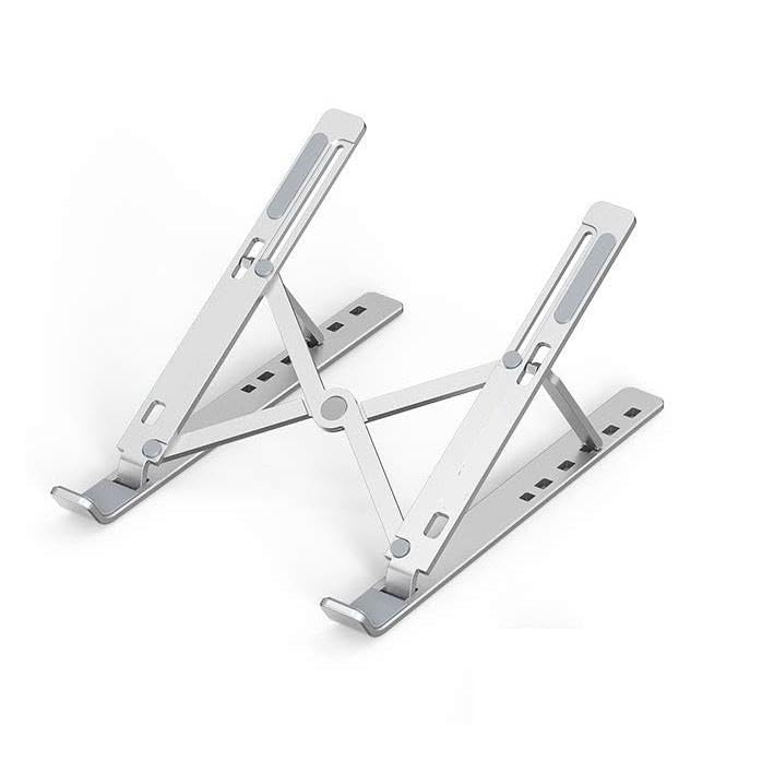 Metal Riser - Adjustable Silver Aluminum Laptop Stand for 10-15.6 Inch Notebooks, Ergonomic Design Reduces Eye Strain, Heat Dissipation Holes, Lightweight Portable Solution for Home Office School Need