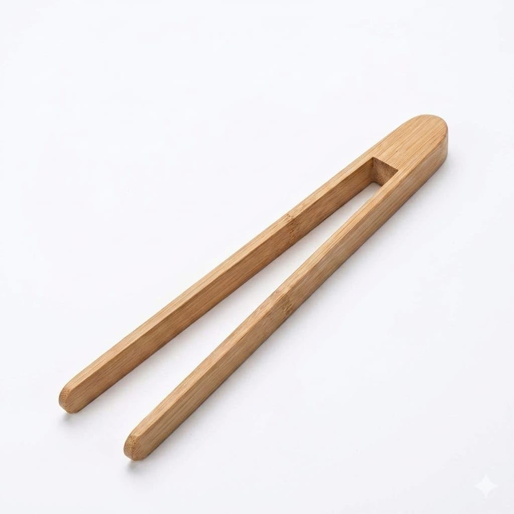 Natural Bamboo Kitchen Tongs – Eco-Friendly Wooden Food Clips for Salad, Toast, & BBQ – Heat Resistant Non-Scratch Serving Utensil (30cm)