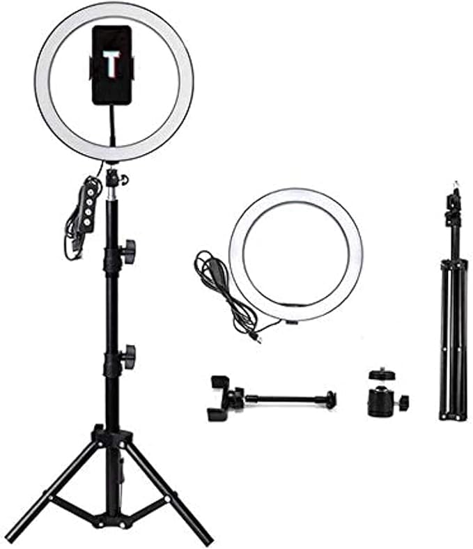Selfie Ring Light 26cm with Adjustable Tripod, 33 Lighting Modes, 10 Brightness Levels, for Live Streaming, Makeup, Photography