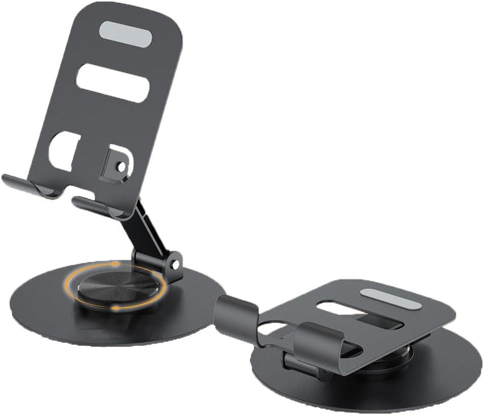360° Degree Rotating Mobile Phone Holder,Fully Adjustable Foldable Desktop Phone Holder Stand Base,Foldable Desktop Cell Phone Stands for iPhone15 14 13 Pro Max Plus iPad Samsung (Black)