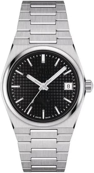 Men's Watch, Stainless Steel Band and Case, Black Face with Mesh Design, Silver Hands with Date Window