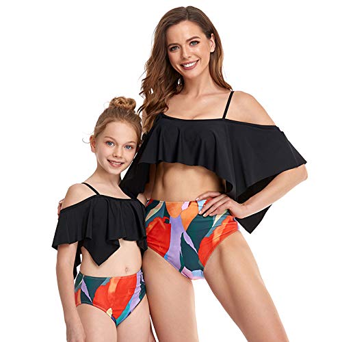 SHOWDAY Mommy and Me Matching Family Swimsuit Floral Print Summer Cute Baby Girls Bikini Set Padding Bathing Suit Mother Daughter Swimwear Mommy and Me Swimsuit