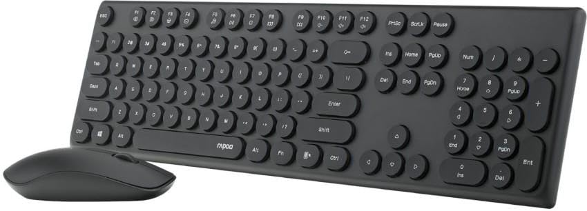RAPOO X260S Wireless Optical Mouse & Keyboard - 2.4G Connection, 10M Range, Spill-Resistant, Retro Style Round Key Cap, 1000DPI - Black