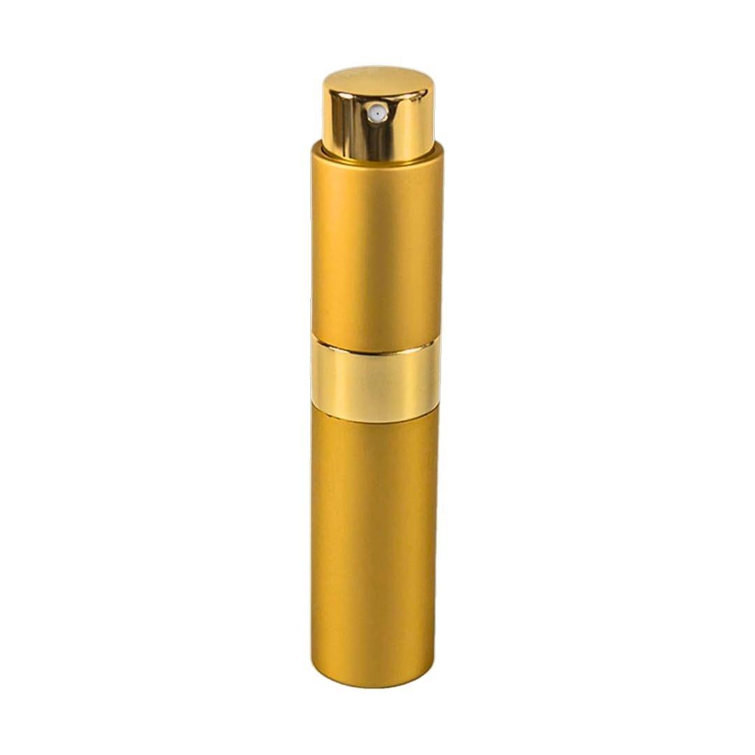 Premium 10ml Portable Mini Refillable Perfume Twist Bottle – Travel-Friendly Spray Atomizer for Perfume, Empty Round Tube Pump Cosmetic Container (Gold)