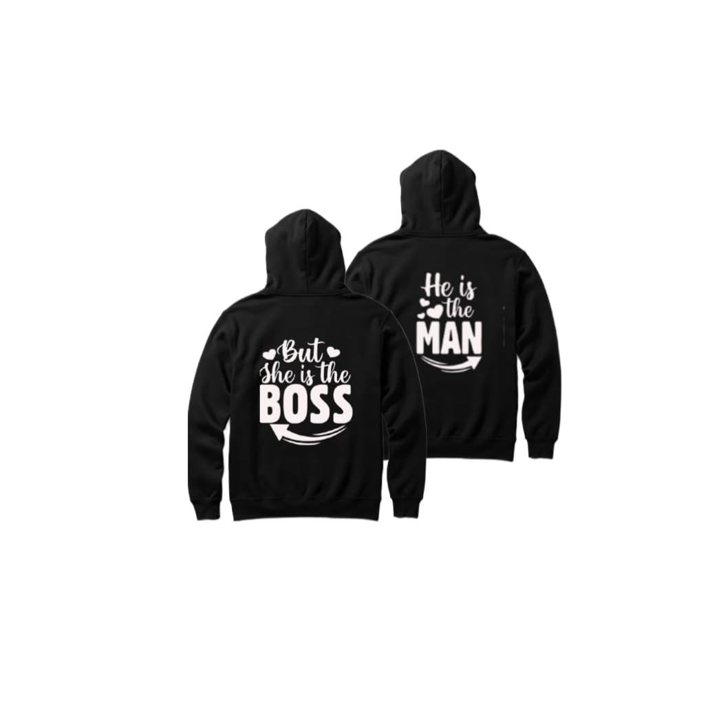 He is the MAN But She is the BOSS VaIentine coupIe Couples Hoodie Black
