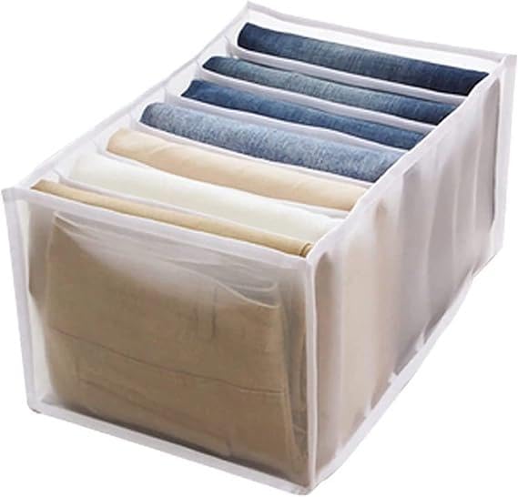 Multi-Use 7 Compartment Clothes Drawer Organizer - Practical Design for Trousers, Braes, Underwear, Socks, Durable Mesh Material, Easy to See and Access Contents (1 Pack)