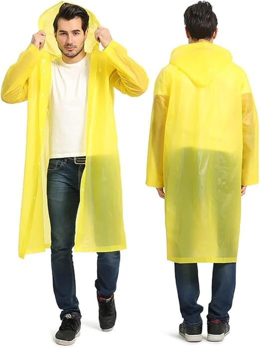 Waterproof Reusable EVA Raincoat for Adults, Hooded Long Rain Poncho Jacket for Men and Women, Portable Packable Rainwear for Travel, Hiking, Camping and Outdoor Activities (YELLOW)