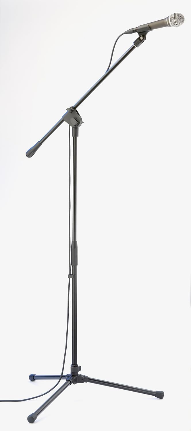 Professional Microphone Stand with Boom Arm, Adjustable Height, Tripod Base, Black