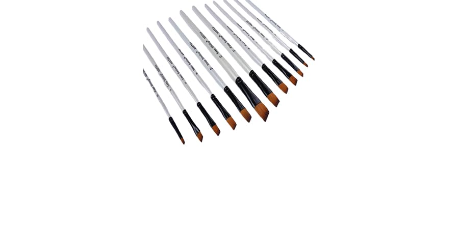 Keep Smiling Angular Brushes With Different Sizes, 12 Piece - Black White