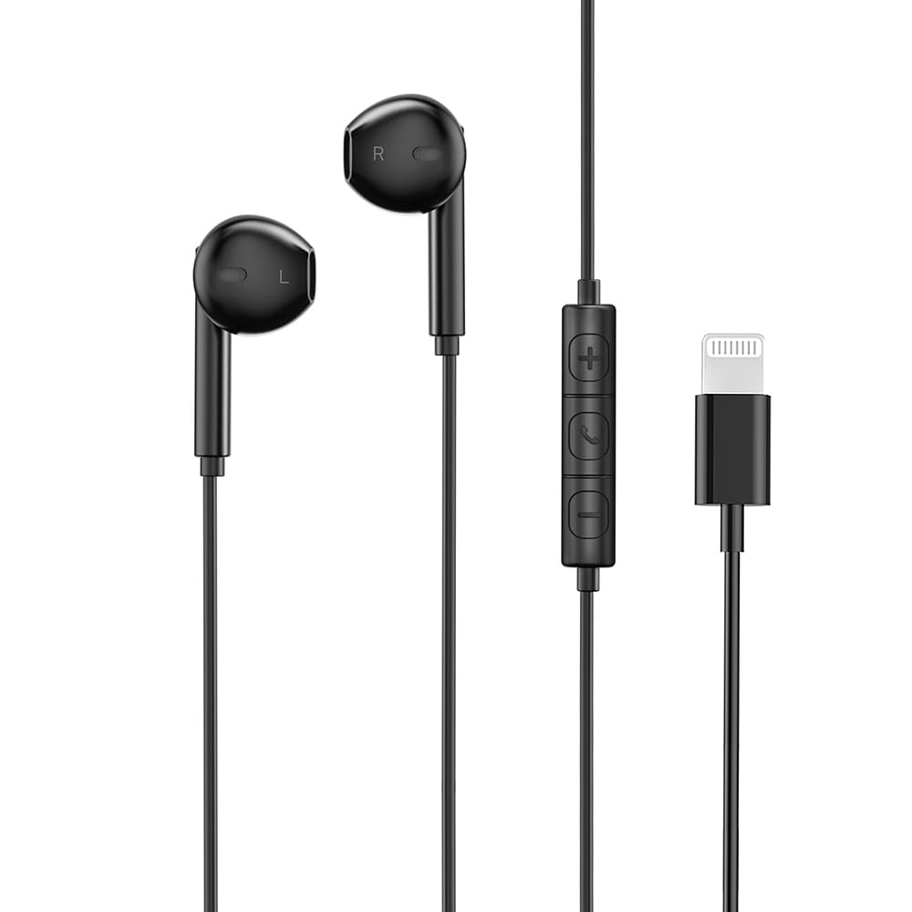 RAVPower RP-BH1005 Wired Earphones with Lightning Connector – Premium In-Ear Audio, Built-In Microphone, 18-Month Warranty – Black