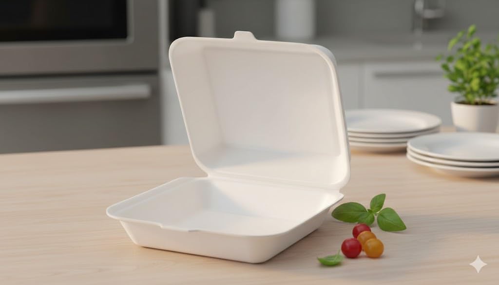 Disposable White Foam Food Containers with Hinged Lids, Leak-Resistant 1-Compartment Takeout Boxes, Insulated Meal Prep, Large, Pack of 25