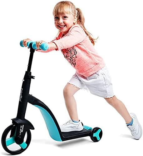 TRUE FIT®- 3 Wheel Scooter for Kids Kick Scooter with Anti-Slip Deck Kids Tricycle 3 in 1 Toddler Balance Bike Scooter Ride On Toys (Blue)