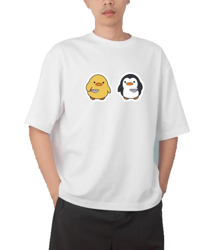 Stabby Duck and Penguin T-shirt White