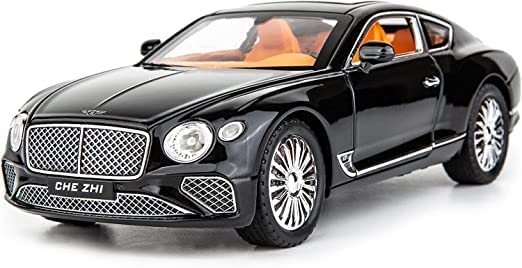 DIKUJI ENTERPRISE™ Bentley Continental GT Diecast Toy Car 1:24 Scale Model,Pull Back Vehicles Alloy Simulation Supercar with Lights and Sound Also for Car Dashboard,Kids,Adult (1:24Bentely-Black)