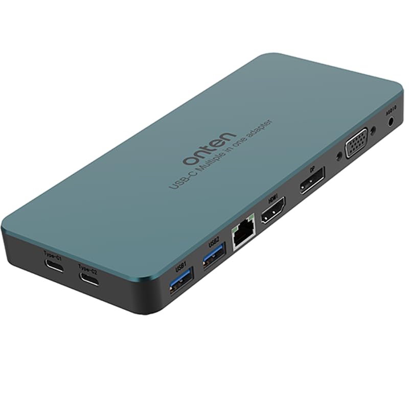 For ONTEN 9188s Docking Station 9-in-1, VGA 1080P@60Hz, Displayport 4K, HDMI 4K, 3.5MM Jack, RJ45 1000M, USB 3.0 X2, USB-C Data, USB-C PD 3.0 @100W