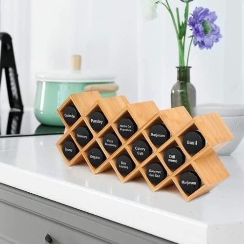 Stylish Wooden Spice Rack with 18 Bamboo Jars: perfect for organizing your favorite spices and adding a touch of natural elegance to your kitchen space, now exclusive to your amazin