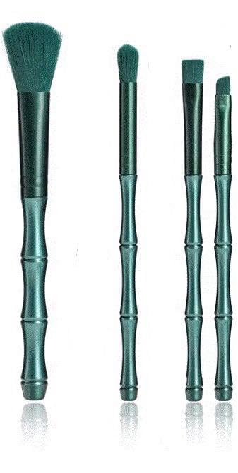 Generic Makeup Brush Set, 4 Premium Synthetic Nylon Foundation Blending, Powder, Blush, Eyeshadow, Contour Brushes - Green Wand
