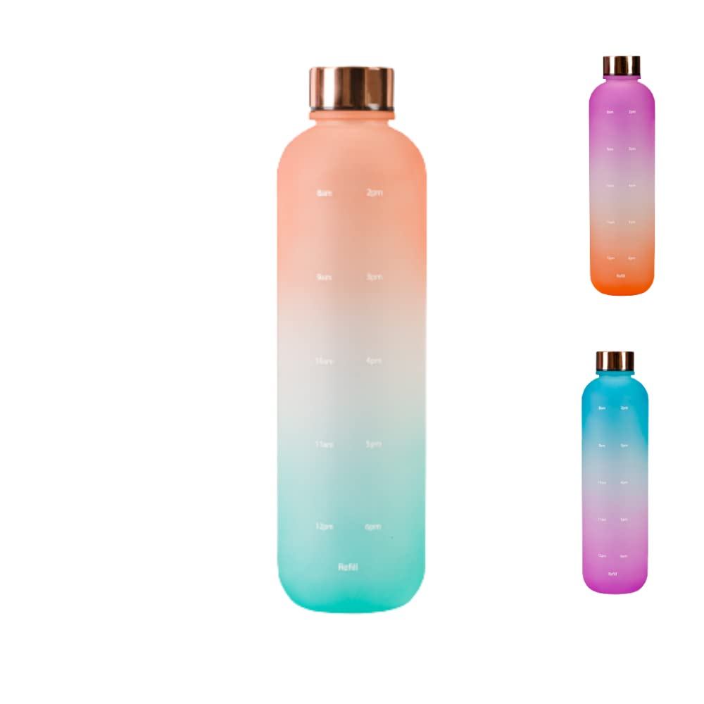 Drinking Water Bottle 1000 ml, BPA Free Leakproof Motivational Water Bottle for Travel, Fitness, Outdoor Sports, Home, School,Gym,Yoga &Office-Multicolor