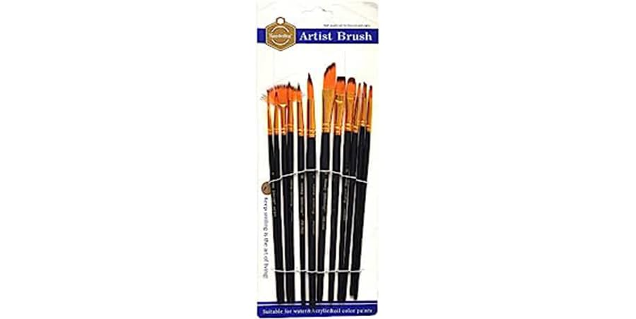 Keep Smiling Professional Artist Paint Brush Set 12-Pieces, Black/Gold