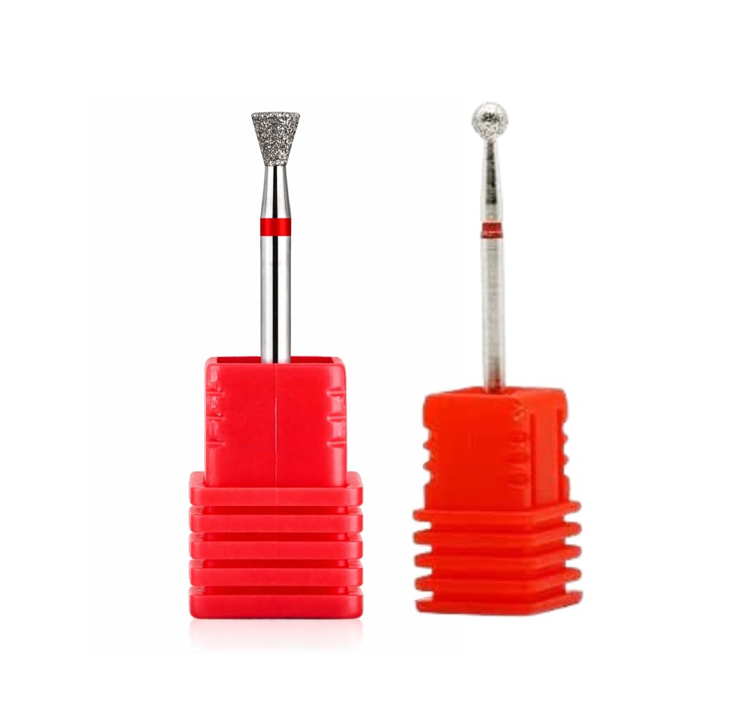 2 Piece Diamond Nail Drill Bit Set for Nail Prep and Detail Work – Ball Shape Fine Grit Cuticle Drill Bits for Acrylic Gel Nails – Professional Electric Nail File Tool for Manicure Pedicure Salon and