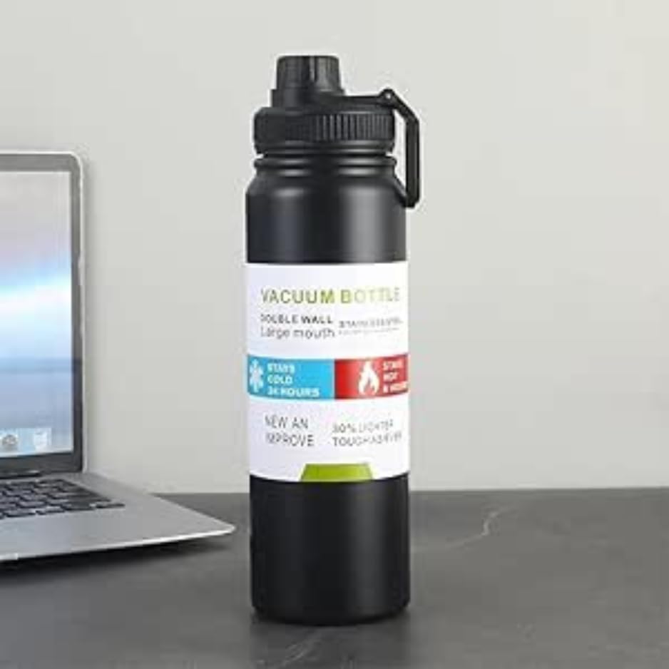 1000ml Vacuum Insulated Stainless Steel Thermal Bottle, Leakproof, BPA Free, Hot/Cold Sports Water Bottle for Coffee, Tea, Travel 1 litre bottle (Black 1000ml)