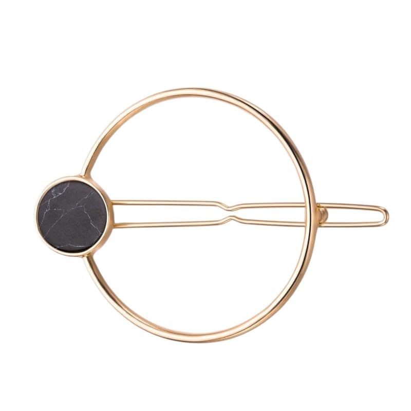 Gold Round Metal Hairpin with Elegant Geometric Design (Round with Black Lobe)